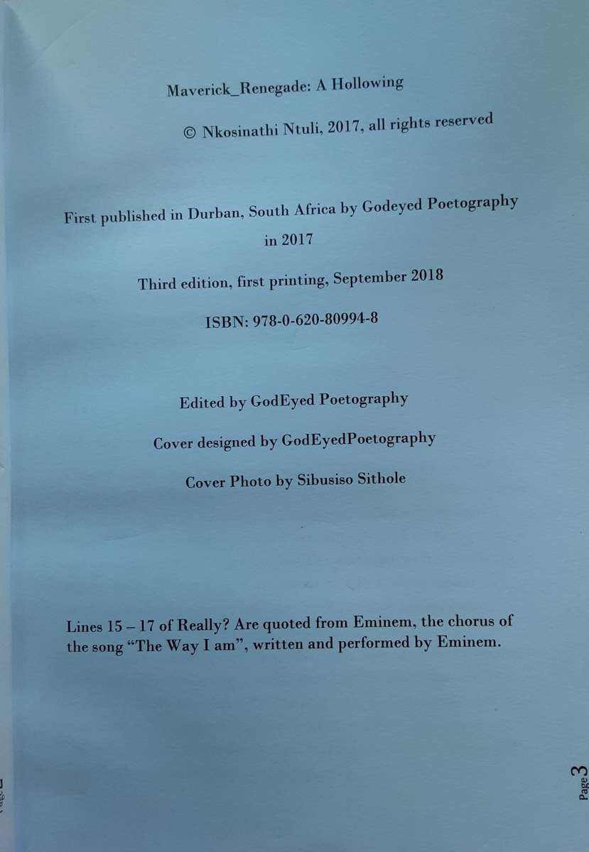 Maverick Renegade A Hollowing Poems by Nkosinathi Ntuli **Signed Copy **