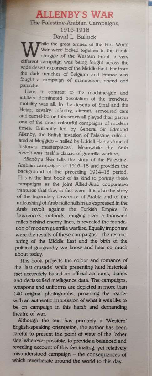 Allenby's War, The Palestine Arabian Campaigns 1916 1918 by David L Bullock