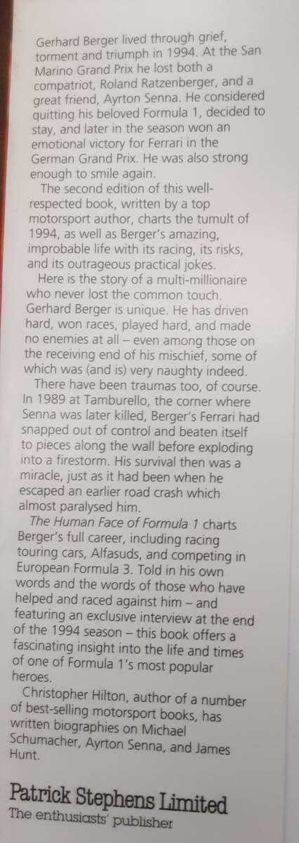 Gerhard Berger The Human Face of Formula 1 second edition by Christopher Hilton