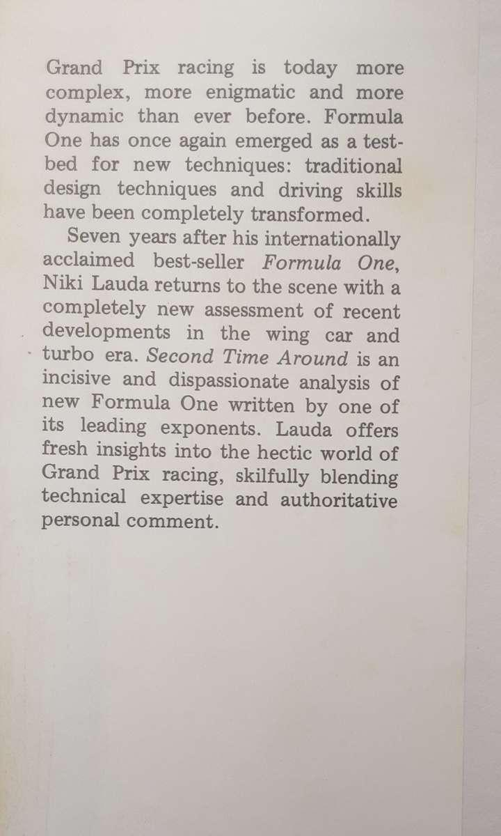 Second Time Around The New Formula 1 The Turbo Era by Niki Lauda