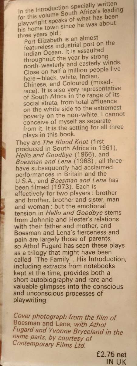 Three Port Elizabeth Plays by Athol Fugard