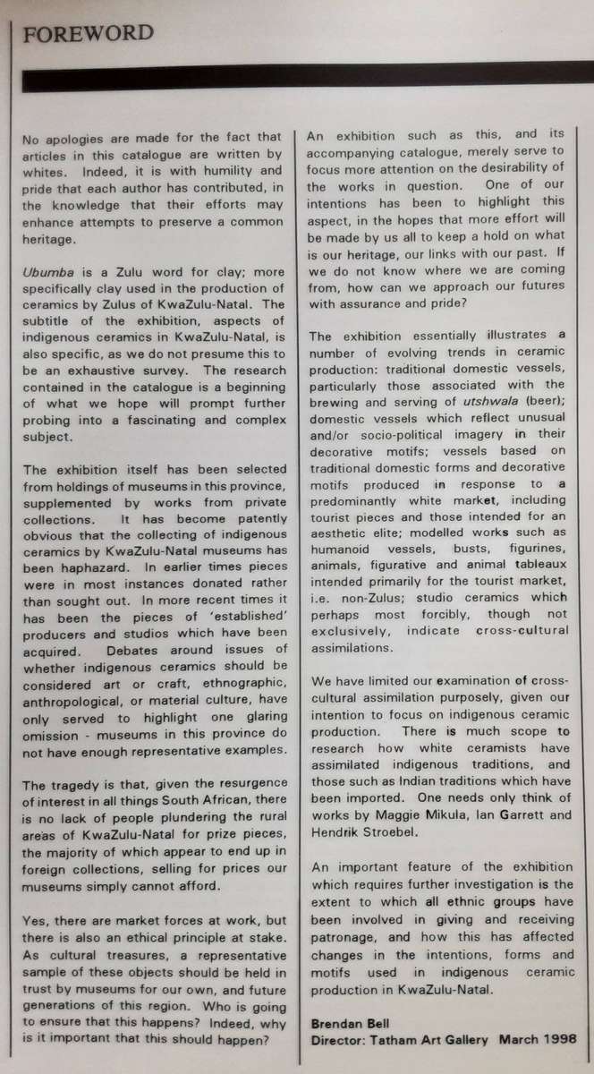 Ubumba Aspects of Indigenous Ceramics in KwaZulu-Natal