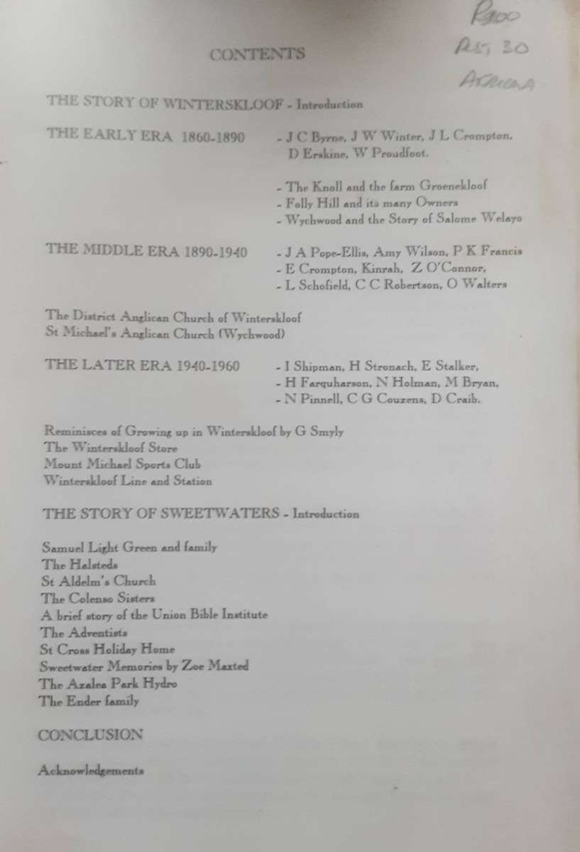 Early Days in Winterskloof and Sweetwaters by C & M Lake