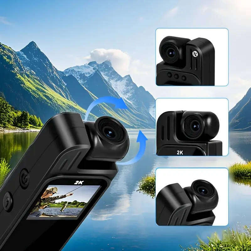2K Ultra HD Video Recording Camera - Portable, Rechargeable, 180° Rotating Handheld Stabilizer