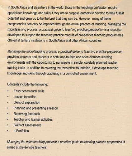 Managing the Microteaching Process: A practical guide... -- Okeke, Olosola Adu, Mncanca, Ugwuanyi
