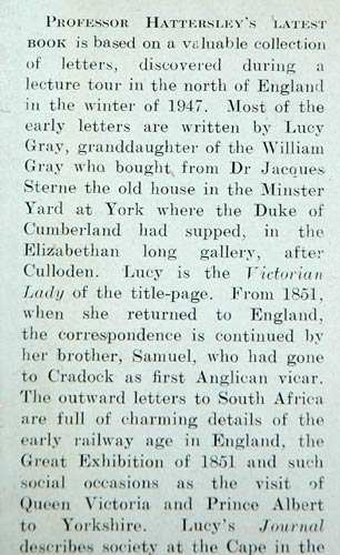 Victorian Lady at the Cape - Lucy Gray 1849-1855 -- Prof. A.F. Hattersley