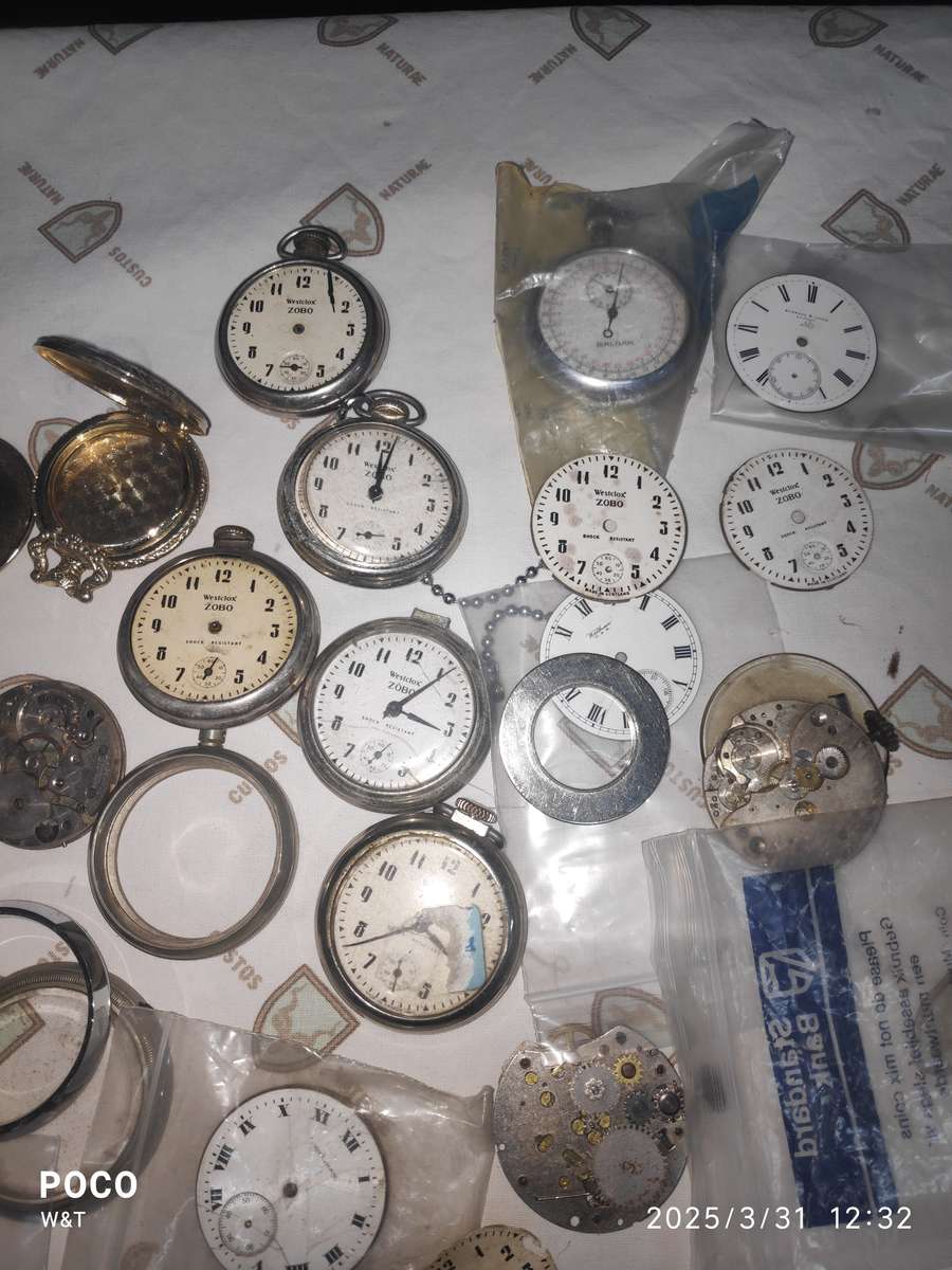 mixed pocket watch parts lot, Zobo, CYMA