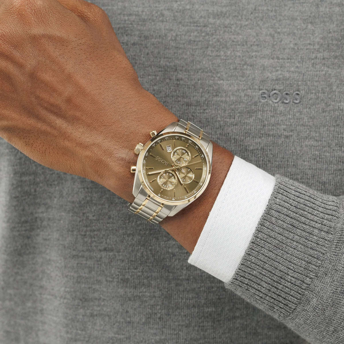 Mens Hugo Boss Grand Prix Two Tone Chronograph Watch 1514227
