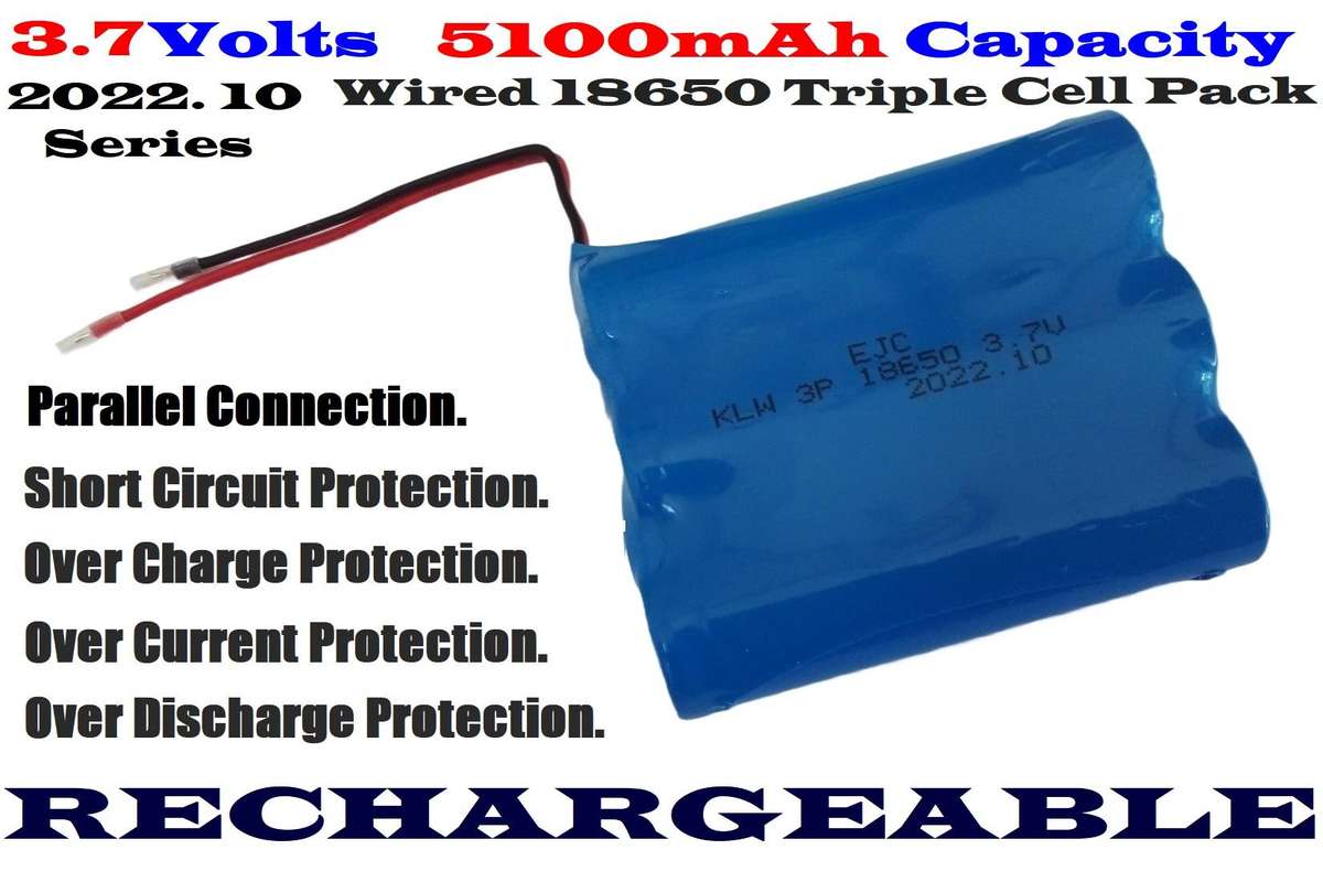 3Cells [3P] 18650 Rechargeable 3.7V 5100mAh Battery Pack In Parallel Connection. Collections Allowed