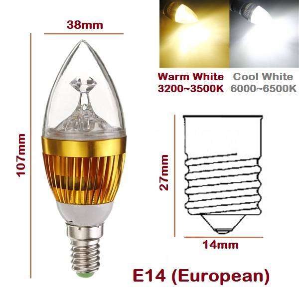 2Pces 3W 220V E14 Dimmable LED Light Bulbs: Warm White Dimmable Candle Design. Collections Allowed.