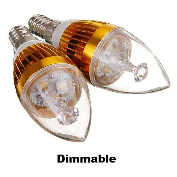 2Pces 3W 220V E14 Dimmable LED Light Bulbs: Warm White Dimmable Candle Design. Collections Allowed.