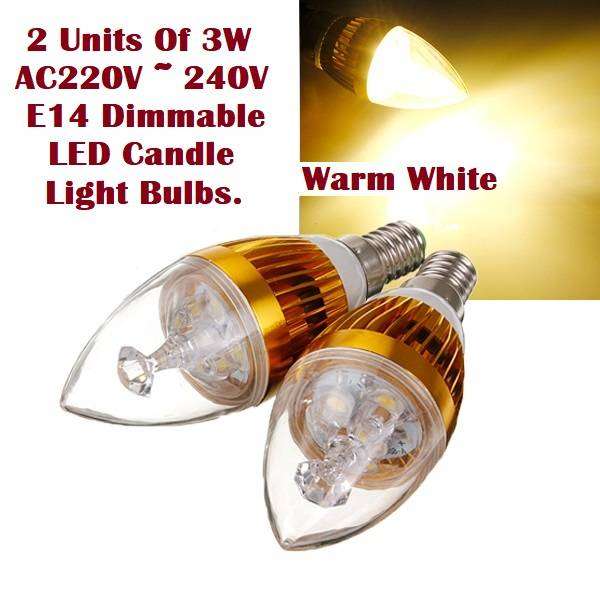 2Pces 3W 220V E14 Dimmable LED Light Bulbs: Warm White Dimmable Candle Design. Collections Allowed.
