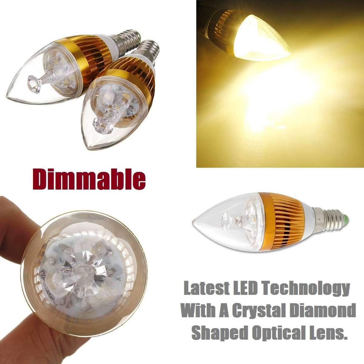 2Pces 3W 220V E14 Dimmable LED Light Bulbs: Warm White Dimmable Candle Design. Collections Allowed.