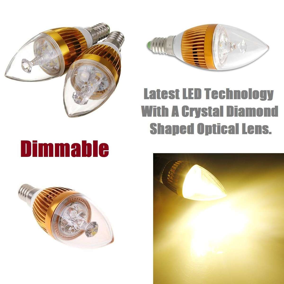2Pces 3W 220V E14 Dimmable LED Light Bulbs: Warm White Dimmable Candle Design. Collections Allowed.