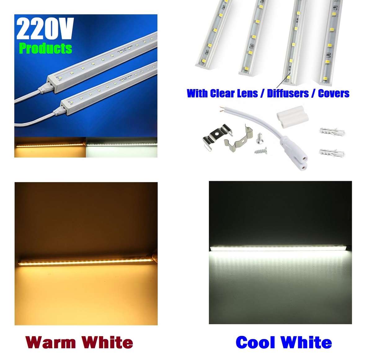 Soft Warm White LED Square Tube Lights 900mm 90cm 220V. Comes with Accessories. Collections Allowed.