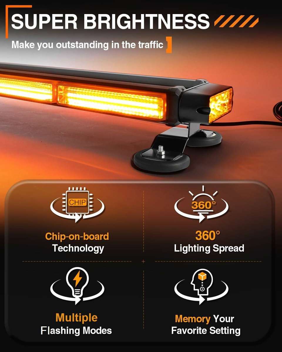 LED Double Side Strobe Flash Light Bar 12V. Amber Orange Yellow Magnetic Mount. Collections Allowed.