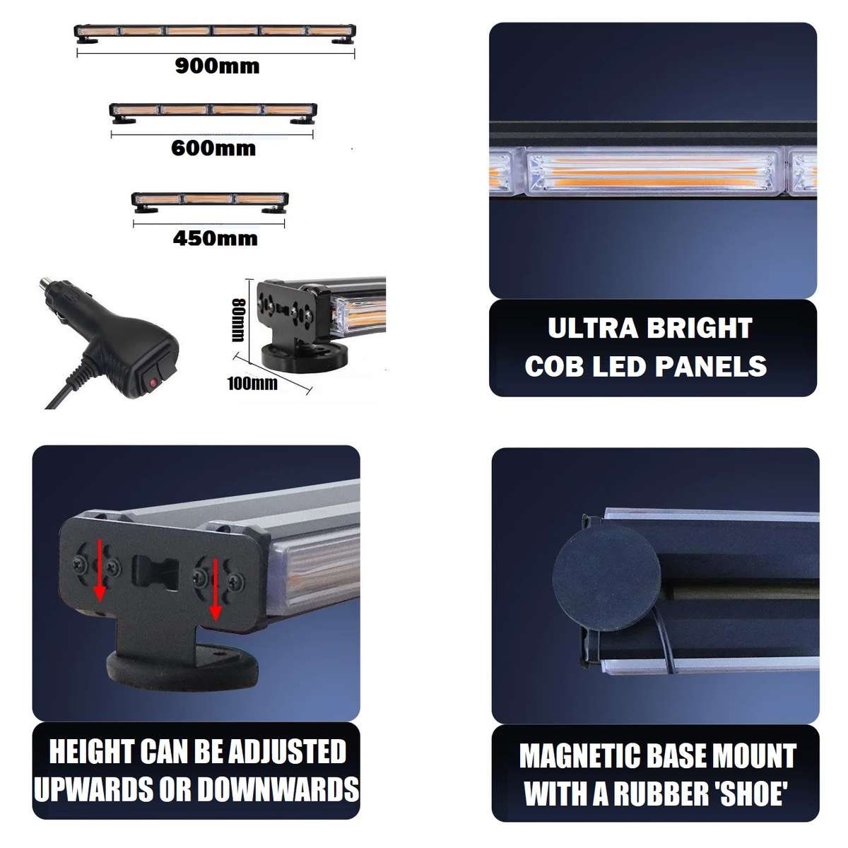 Magnetic Mount LED Double Side Strobe Flash Light Bar 45cm. Amber Orange Yellow. Collections Allowed