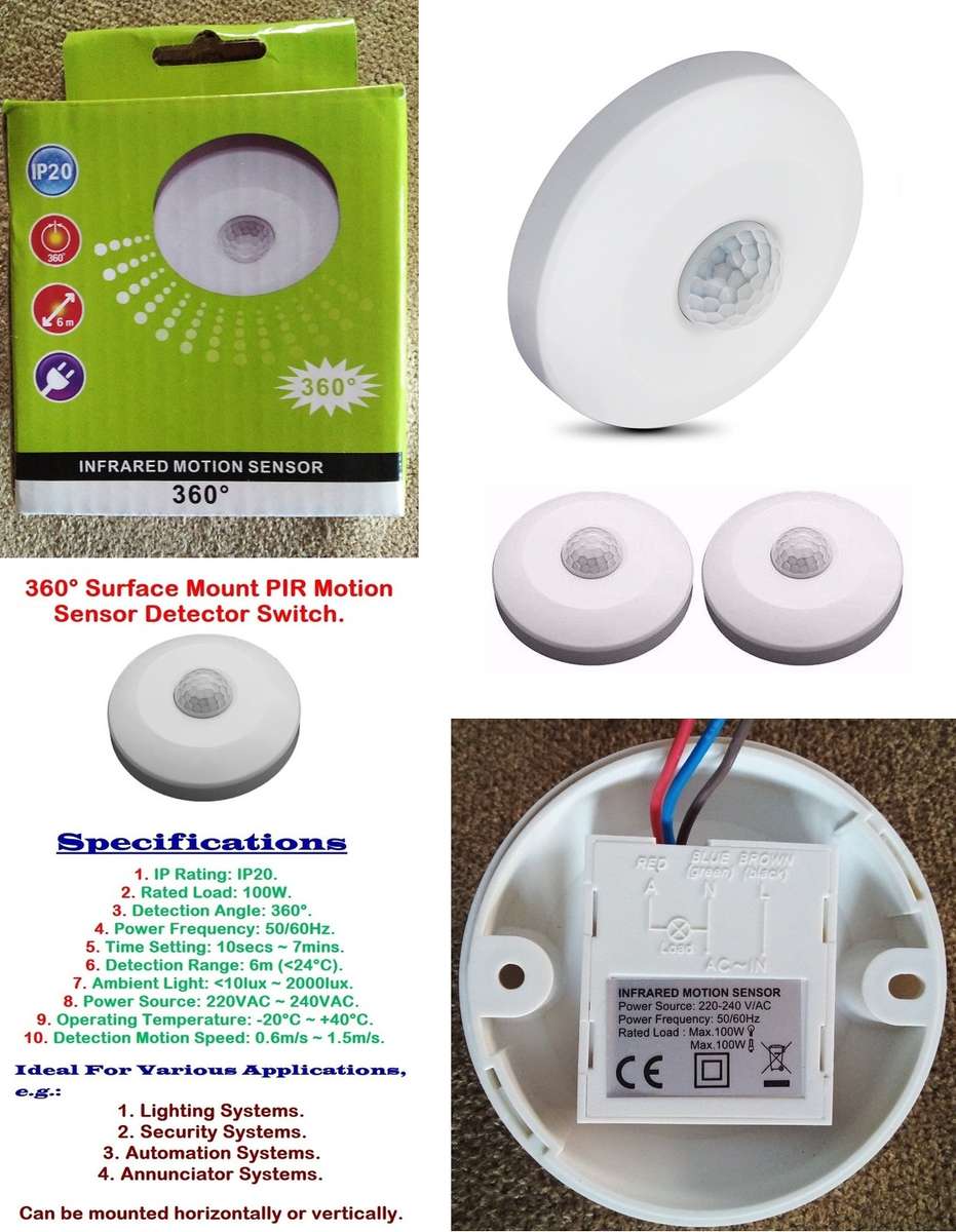 360° Mini Recessed PIR Motion Sensor Detector Switch Ceiling/Surface Mount 220V Collections  Allowed