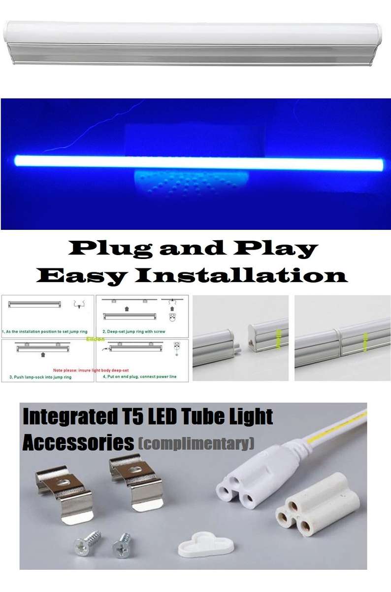 LED Integrated Blue T5 Tube Lights 60cm 0.6m Complete With Brackets & Fittings. Collections Allowed.