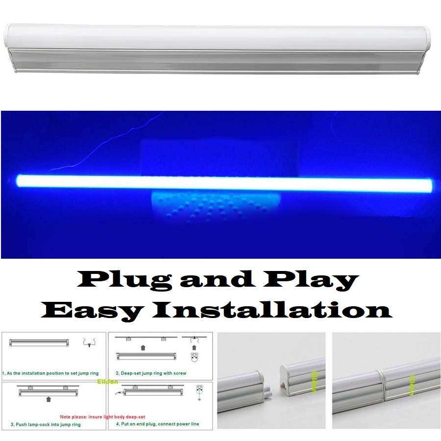 LED Integrated Blue T5 Tube Lights 60cm 0.6m Complete With Brackets & Fittings. Collections Allowed.