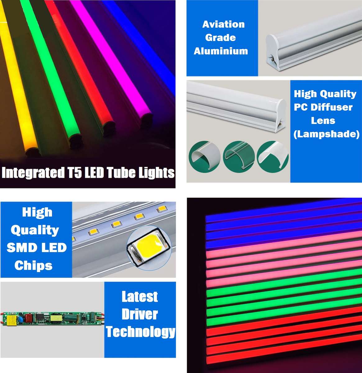 T5 Integrated LED Tube Lights, Complete With Brackets & Fittings 4ft 120cm 1.2m. Collections Allowed