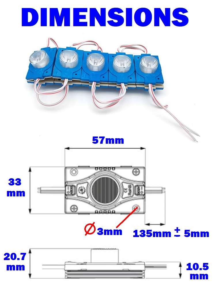 Blue Light Colour LED Light Waterproof Injection Moulded Modules with Dome Lens. Collections Allowed