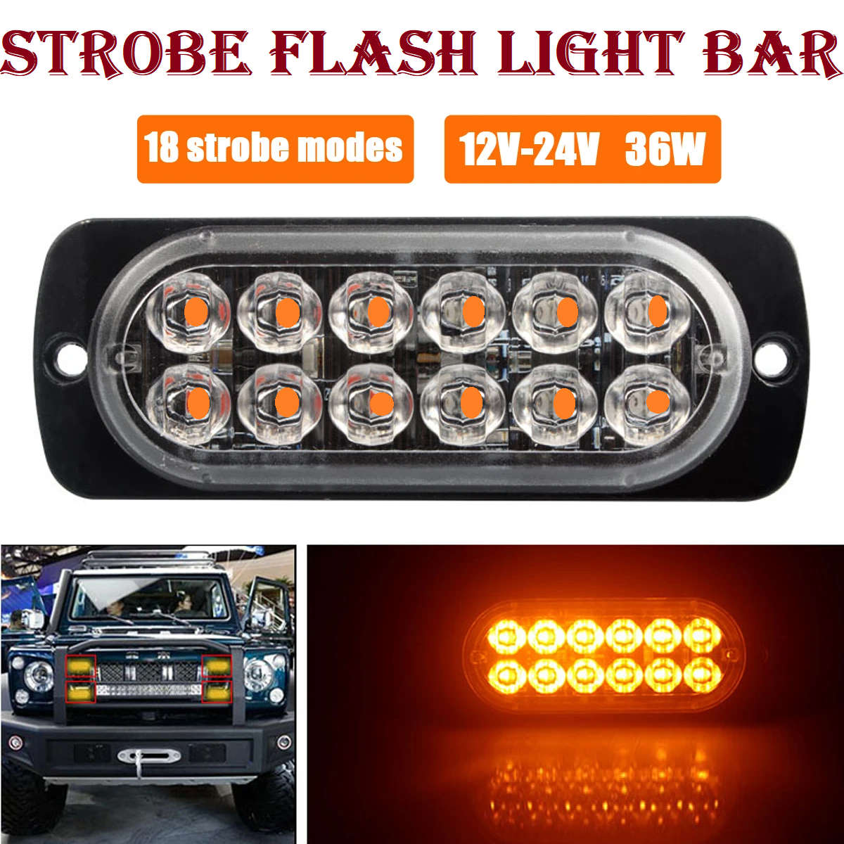 Amber Orange Yellow LED Flash Strobe Car Grille Bumper Cluster Lights 12V/24V. Collections Allowed.