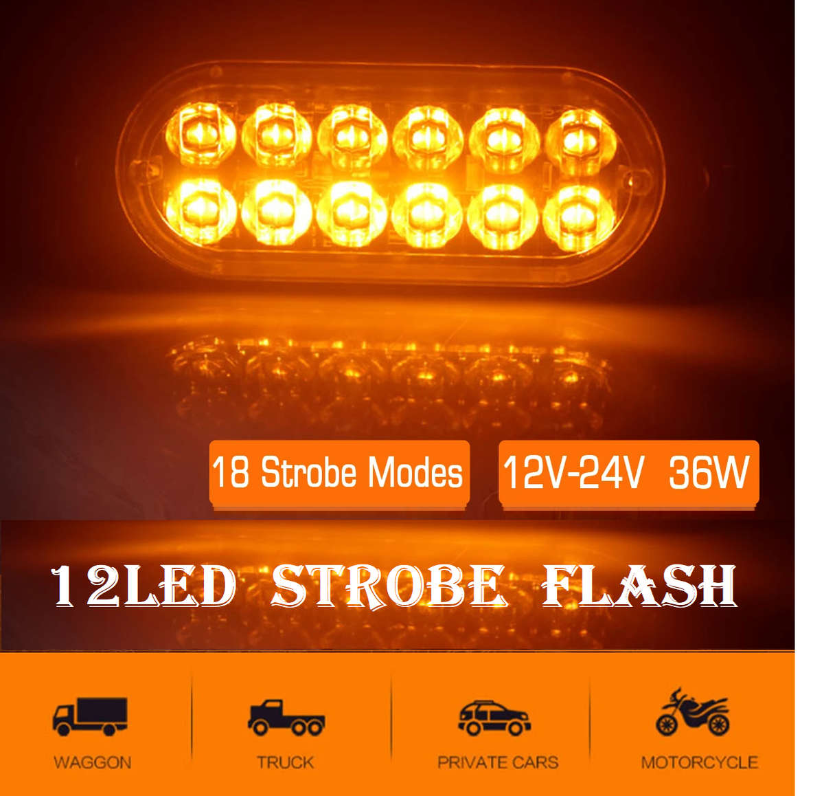 Amber Orange Yellow LED Flash Strobe Car Grille Bumper Cluster Lights 12V/24V. Collections Allowed.