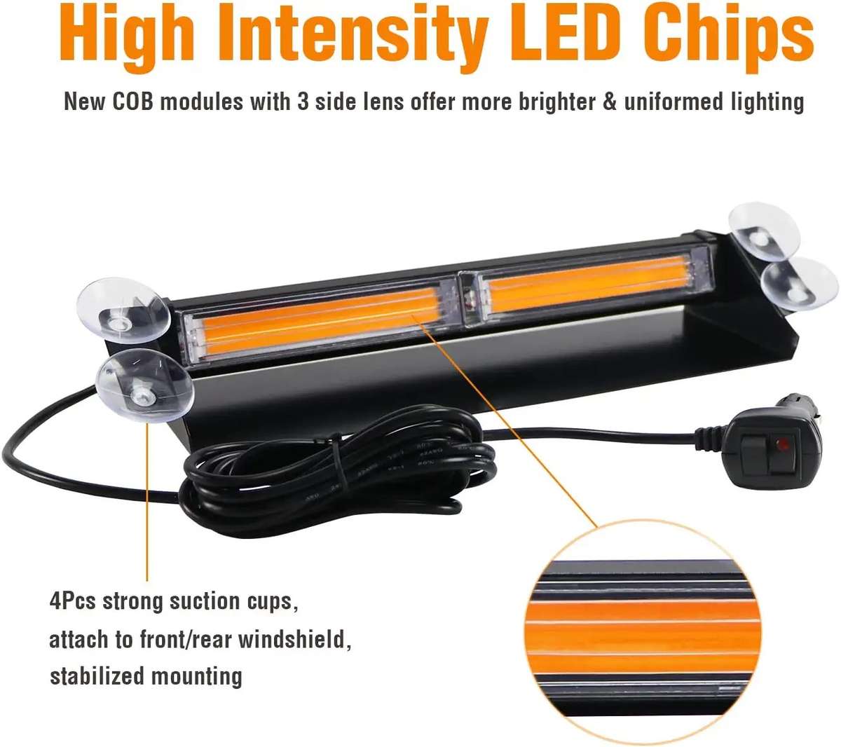 Flash Strobe Vehicle Windscreen Amber Orange Yellow COB LED Dash Light Bar. Collections Allowed.