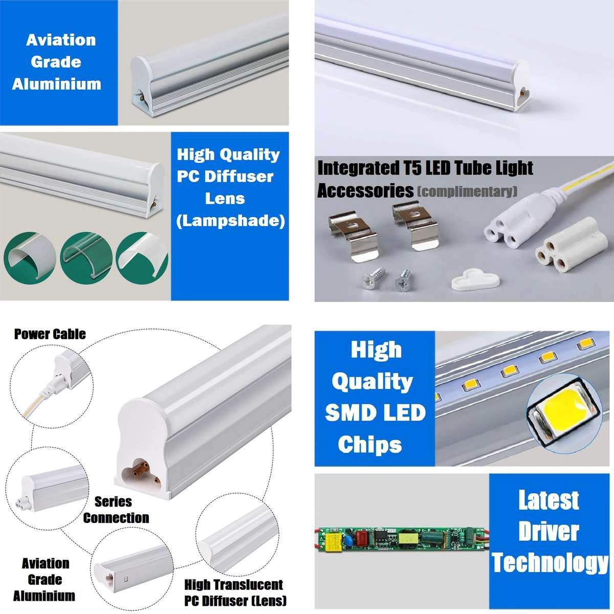 LED Integrated Blue T5 Tube Lights 60cm 0.6m Complete With Brackets & Fittings. Collections Allowed.