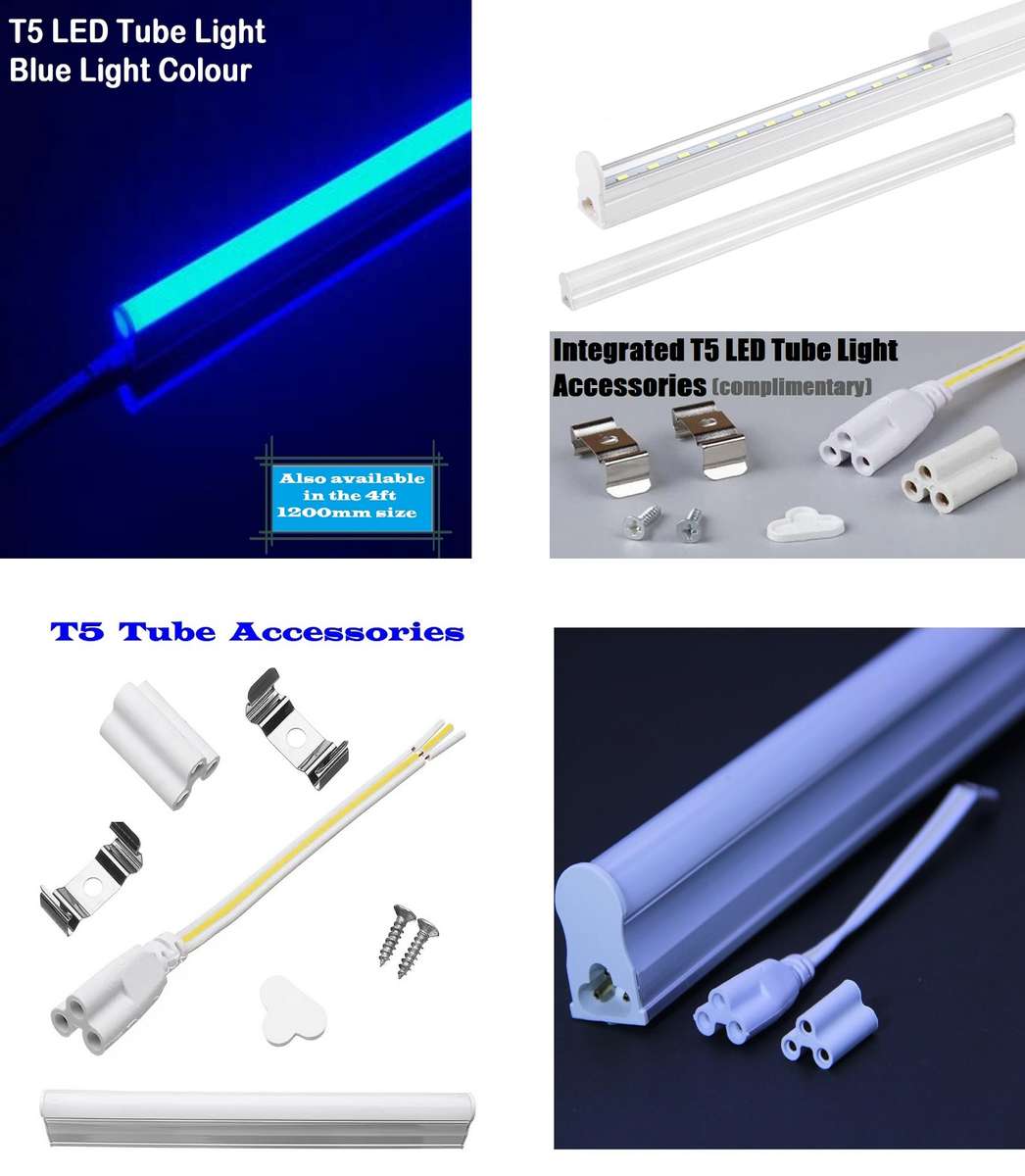 LED Integrated Blue T5 Tube Lights 60cm 0.6m Complete With Brackets & Fittings. Collections Allowed.