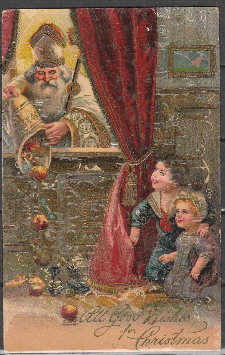 ALL GOOD WISHES FOR CHRISTMAS  POST CARD USED NOT MAILED LOOK SCAN X2