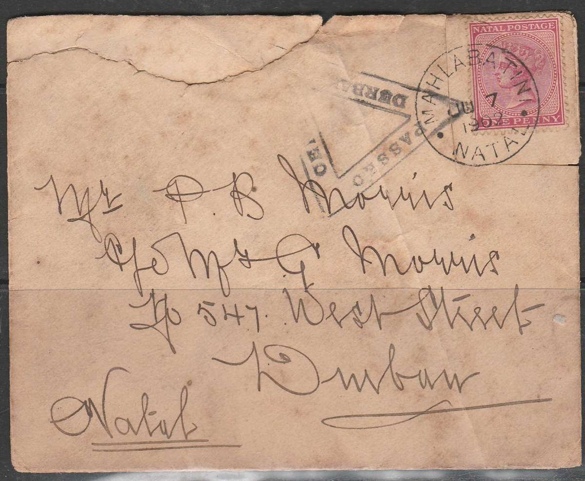 A COVER 1902 BOER WAR CENSORED FROM MAHLABATINI  SCARCE CANCEL LOOK SCAN X 2