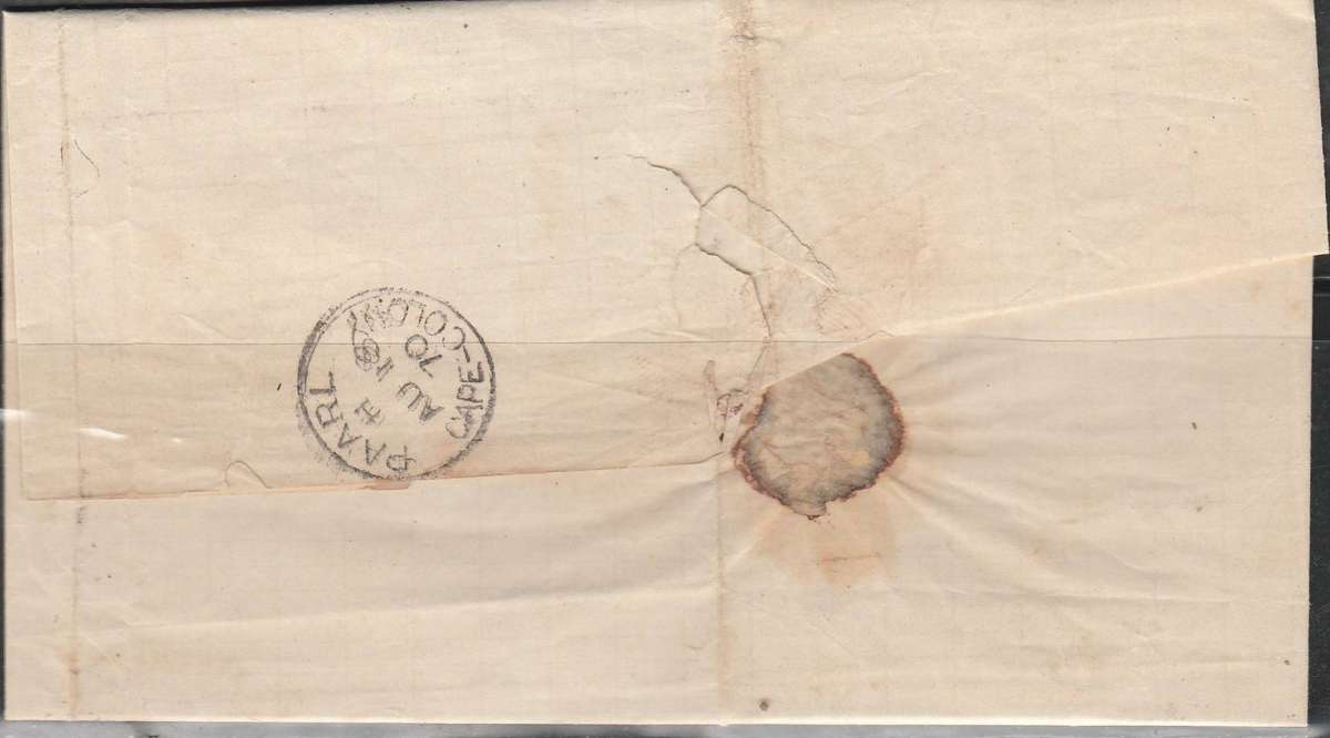 CAPE  TOWN TO PAARL 1870 FULL LETTER LOOK SCAN X 2