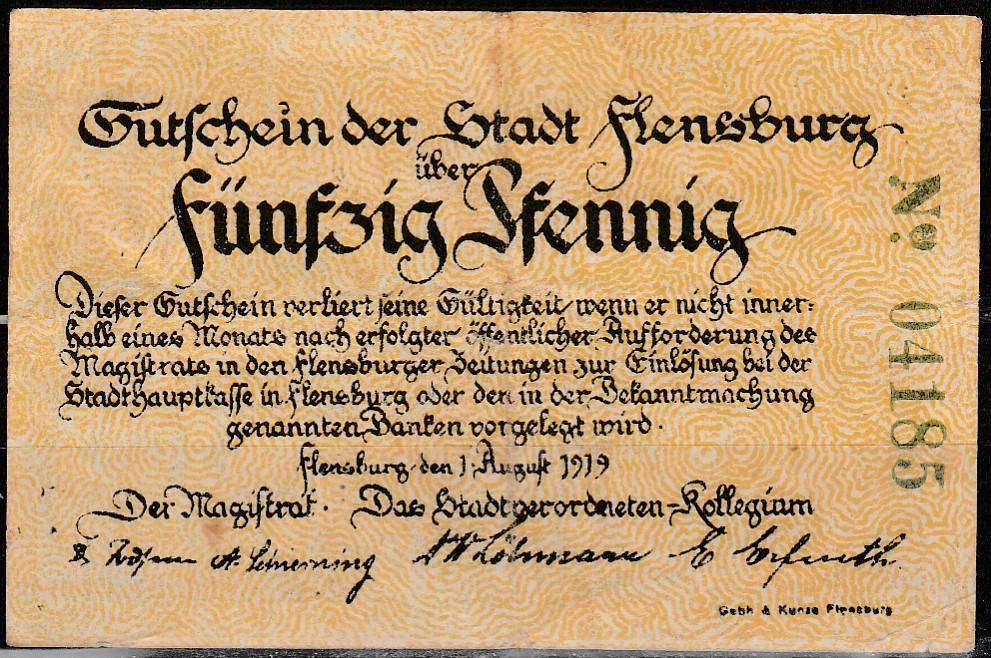 GERMAN NOTGELD FLENSBURG 50PF NOTGELD EMERGENCY BANK NOTE LOOK SCAN X2