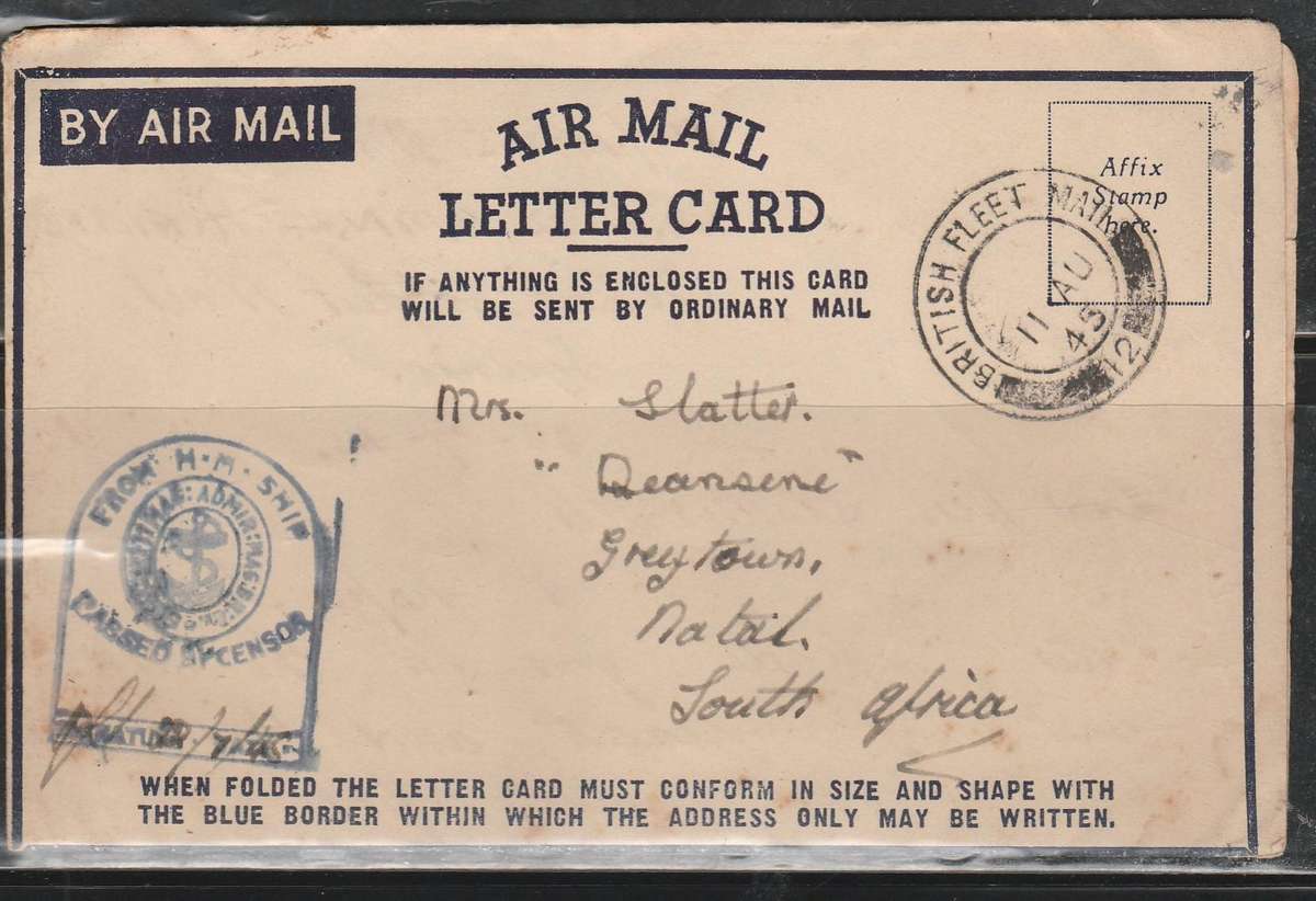 1945 British Fleet Mail Censor H.M. Ship Letter Strike Folded Full