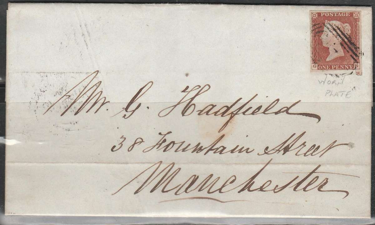 A COVER FROM GB FOLDED FULL LETTER WITH 1d FRANKED WORN PLATE LOOK SCAN X 3