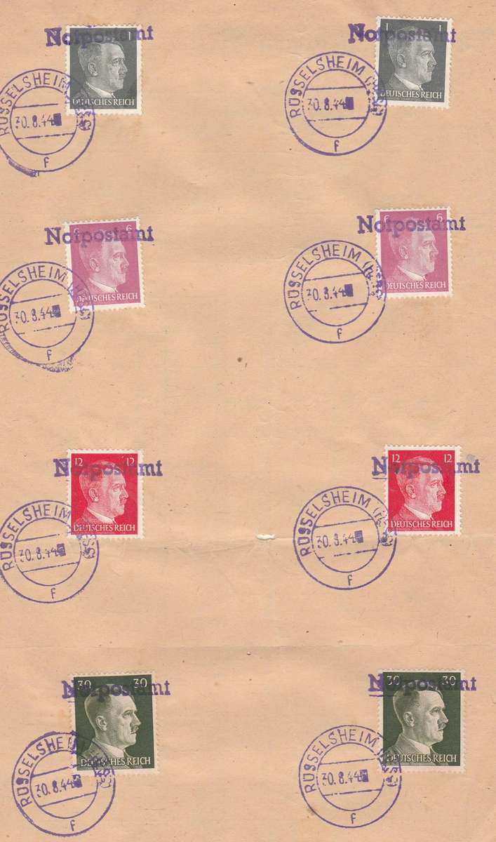 GERMANY WWII OVERPRINTED NOTPOSTAMT (EMERGENCY POST) USED ON A LARGE PIECE LOOK SCAN