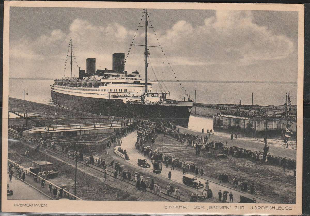 GERMAN PICTURE POST CARD OF THE SHIP BREMEN LOOK SCAN X 2