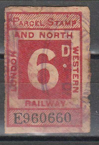 LONDON AND NORTH WESTERN PARCEL 6d STAMP USED LOOK SCAN