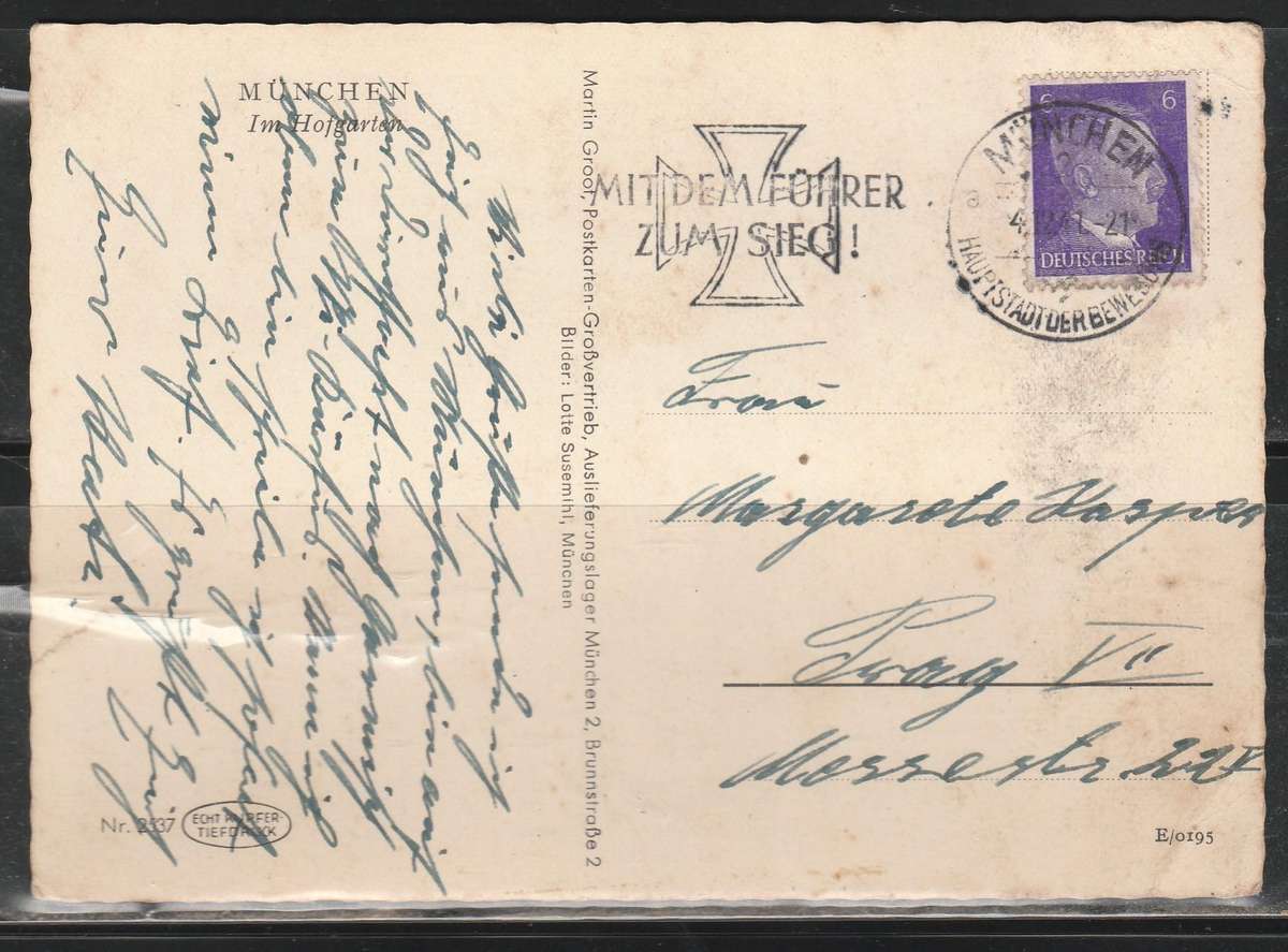 A PICTURE POST CARD MUNCHEN GERMANY MAIN GARDEN F.U. LOOK SCAN X 2