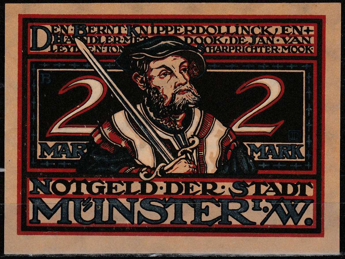 GERMAN NOTGELD MUNSTER 2MK NOTGELD EMERGENCY BANK NOTE LOOK SCAN X2