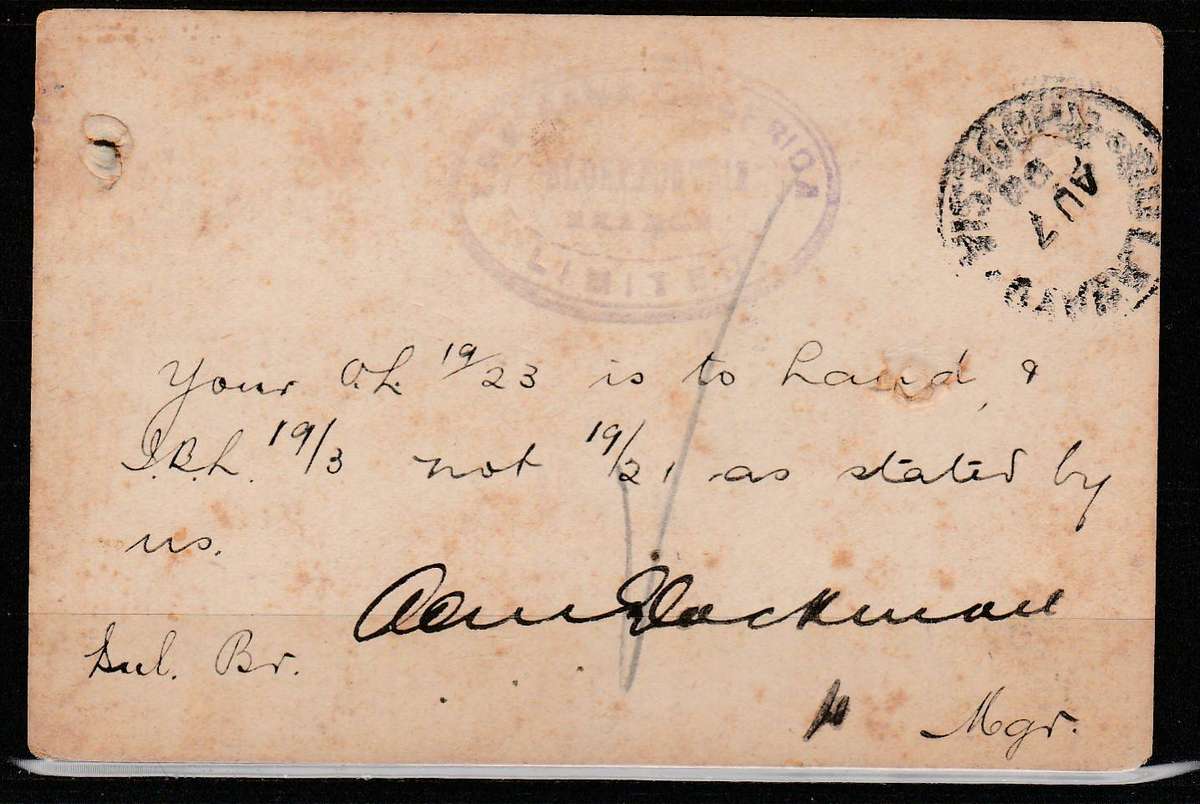 ORANGE FREE STATE 1898 BRIEF CARD USED TO BULAWAYO LOOK SCAN X 2