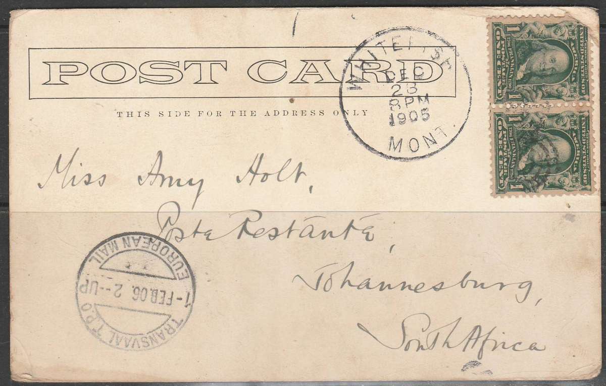 A POST CARD TO SOUTH AFRICA STRIKE TRANSVAAL T P O UP EUROPEAN MAIL 1906 LOOK SCAN X 2