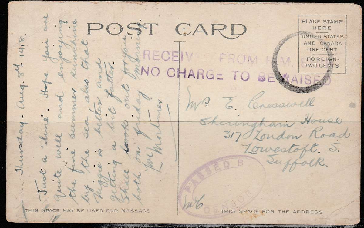 A PICTURE POST CARD SHOWING SCHYIKLL RIVER TAKEN FROM BALLOON BACK HAS CENSOR MARKINGS LOOK SCAN X 2