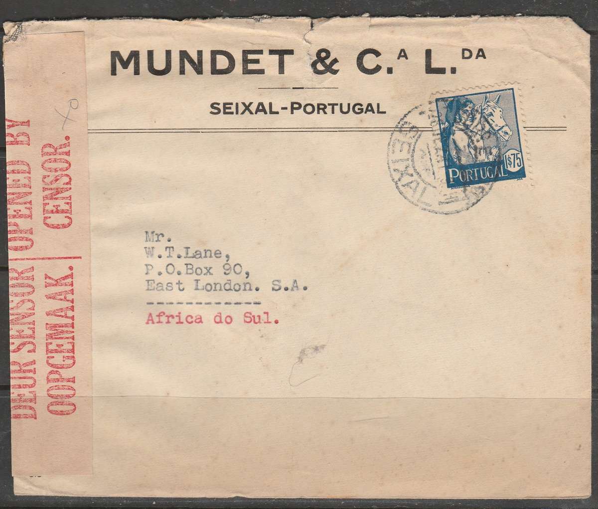 PORTUGAL TO SOUTH AFRICA CENSORED COVER WITH CENSOR TAPE LOOK SCAN X 2
