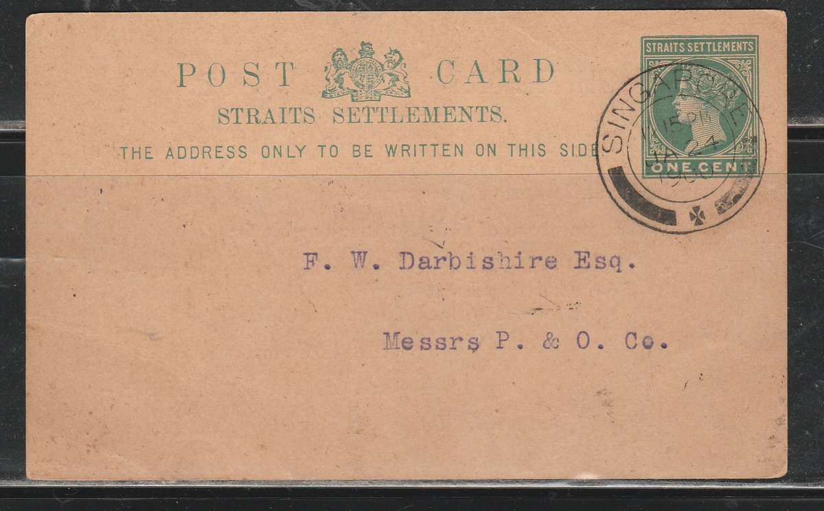 STRAITS SETTLEMENTS PRE PRINTED POST CARD 1900 SINGAPORE ROWING CLUB MAILED  LOOK SCAN X 2