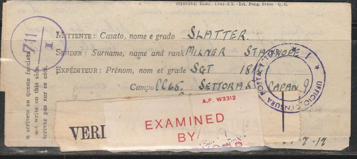 A PRISONER OF WAR FROM ITALY TO GREYTOWN SOUTH AFRICA CENSOR TABS APPLIED FULL LETTER LOOK SCAN X 2