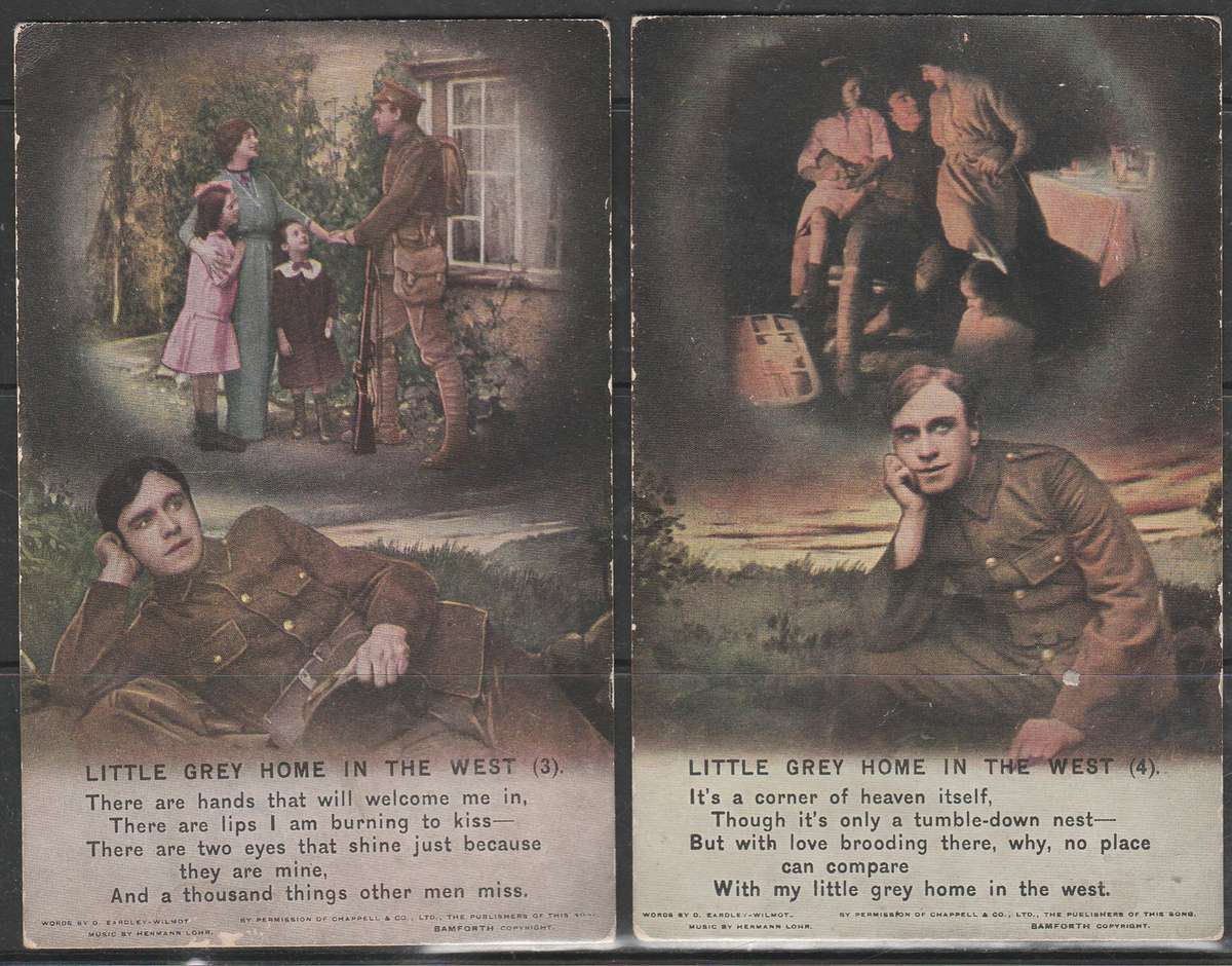 SONG CARDS WWI FULL SET OF 4 POST CARDS LOOK SCAN X 2