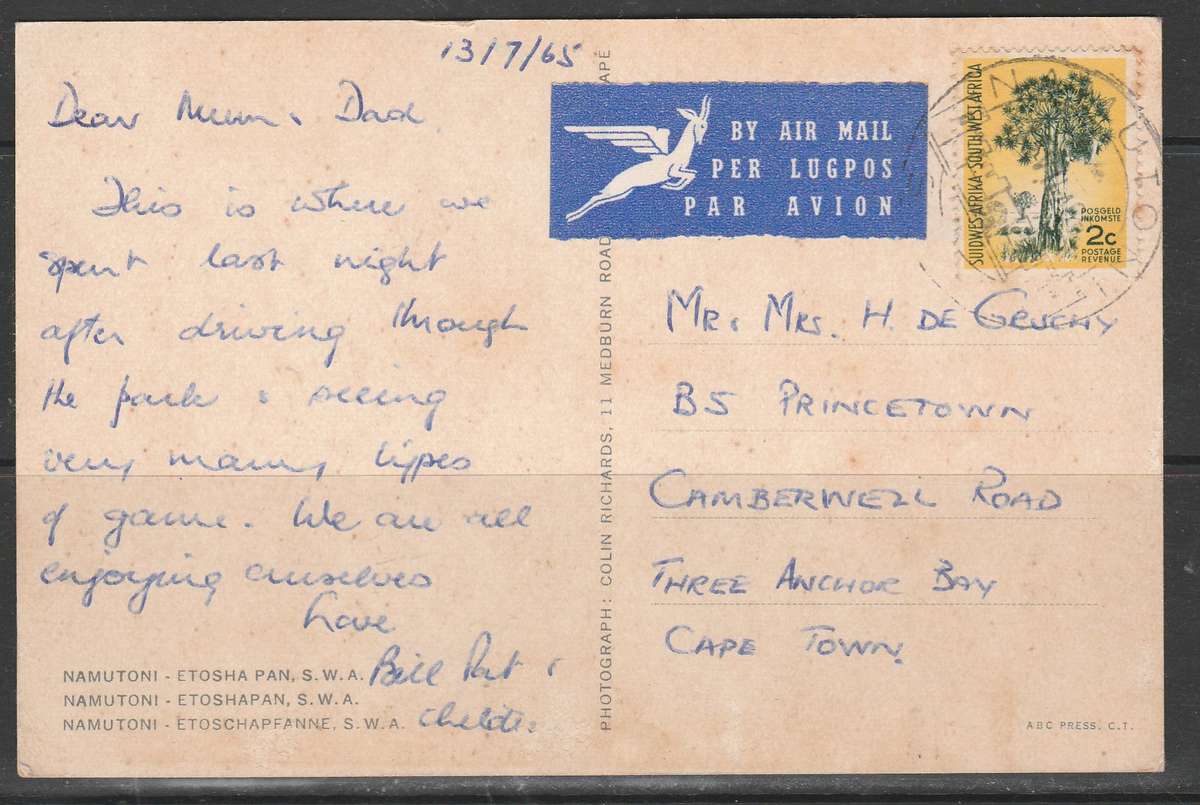 A SUPER POST CARD NAMUTONI ETOSHA PAN SWA LOOOK SCAN X 2